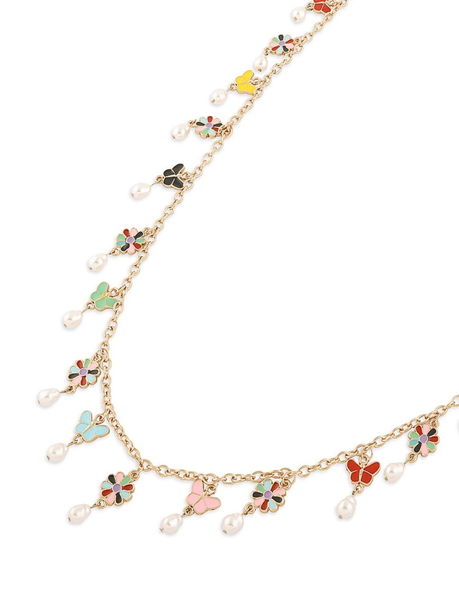 Zaveri Pearls Multicolour Enamel Tiny Flowers & Butterflies Contemporary Belly Chain-ZPFK16393