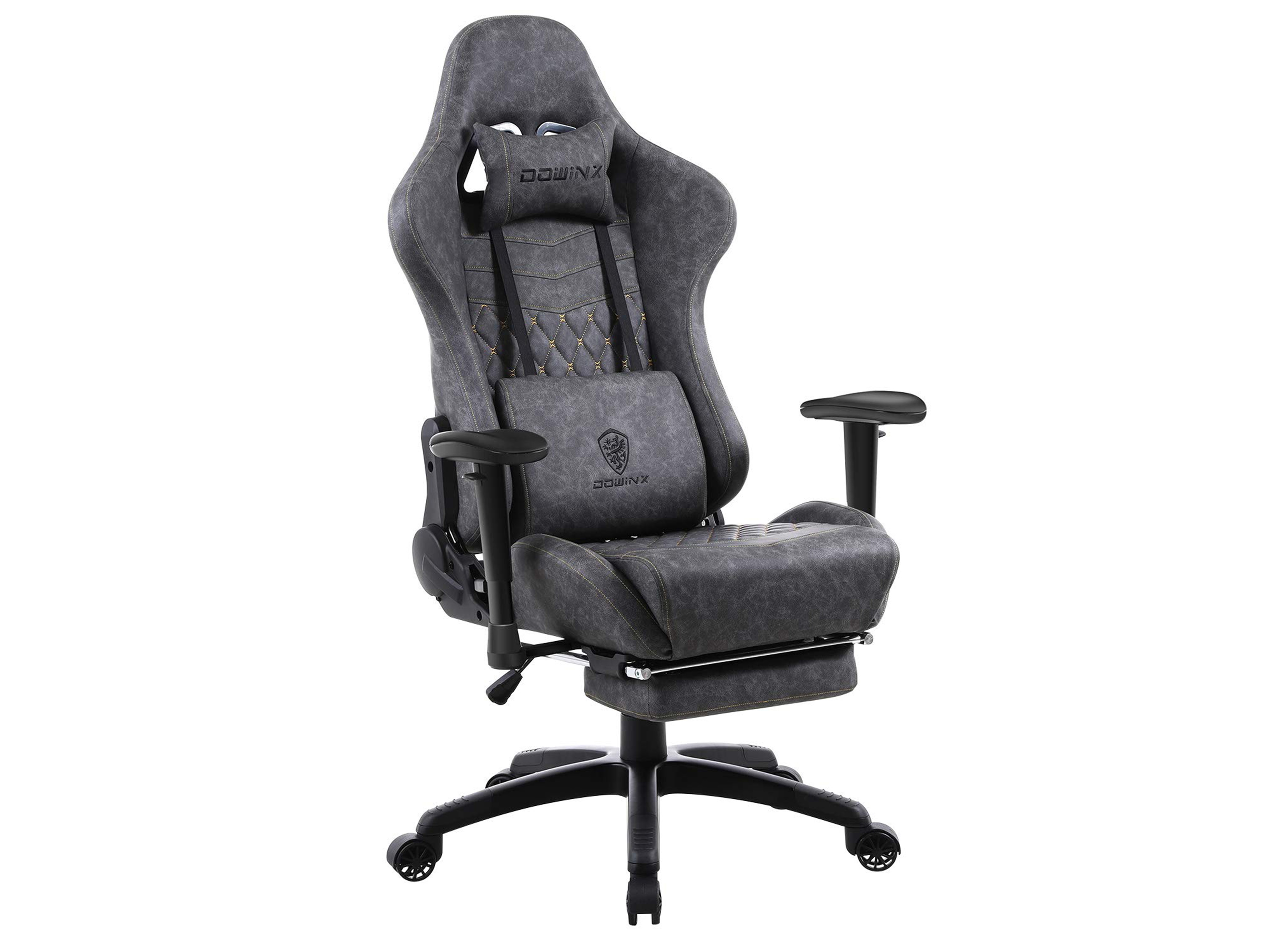 Dowinx Gaming Chair Ergonomic Retro Style Recliner with Massage Lumbar Support Office Armchair for Computer PU Leather with Retractable Footrest Grey