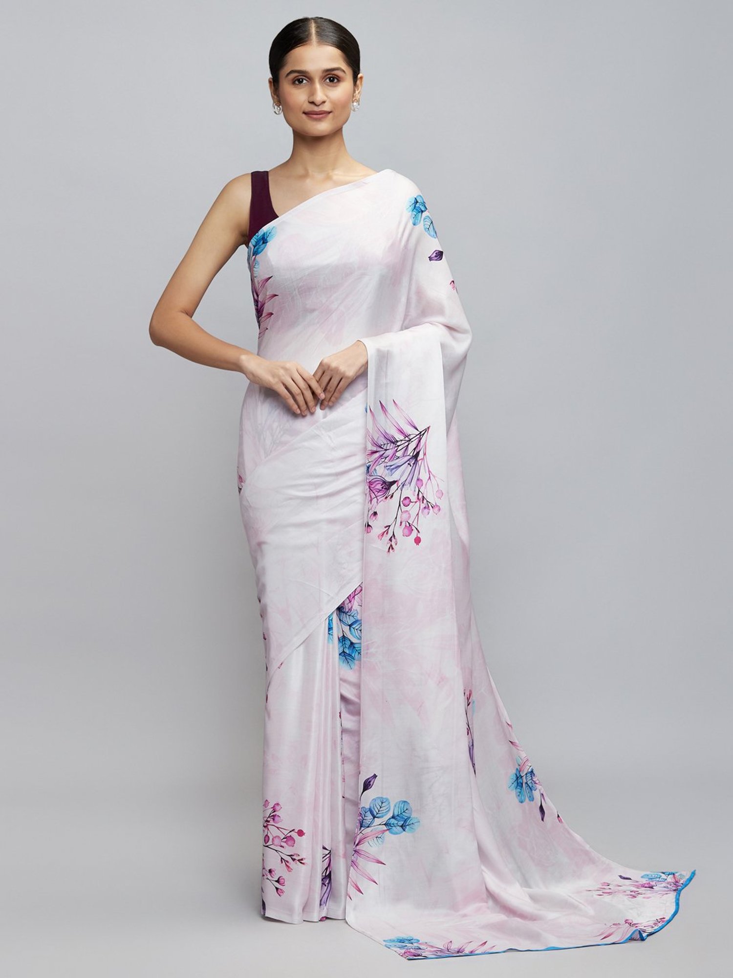 navyasa by liva Pink Floral Print Saree With Unstitched Blouse