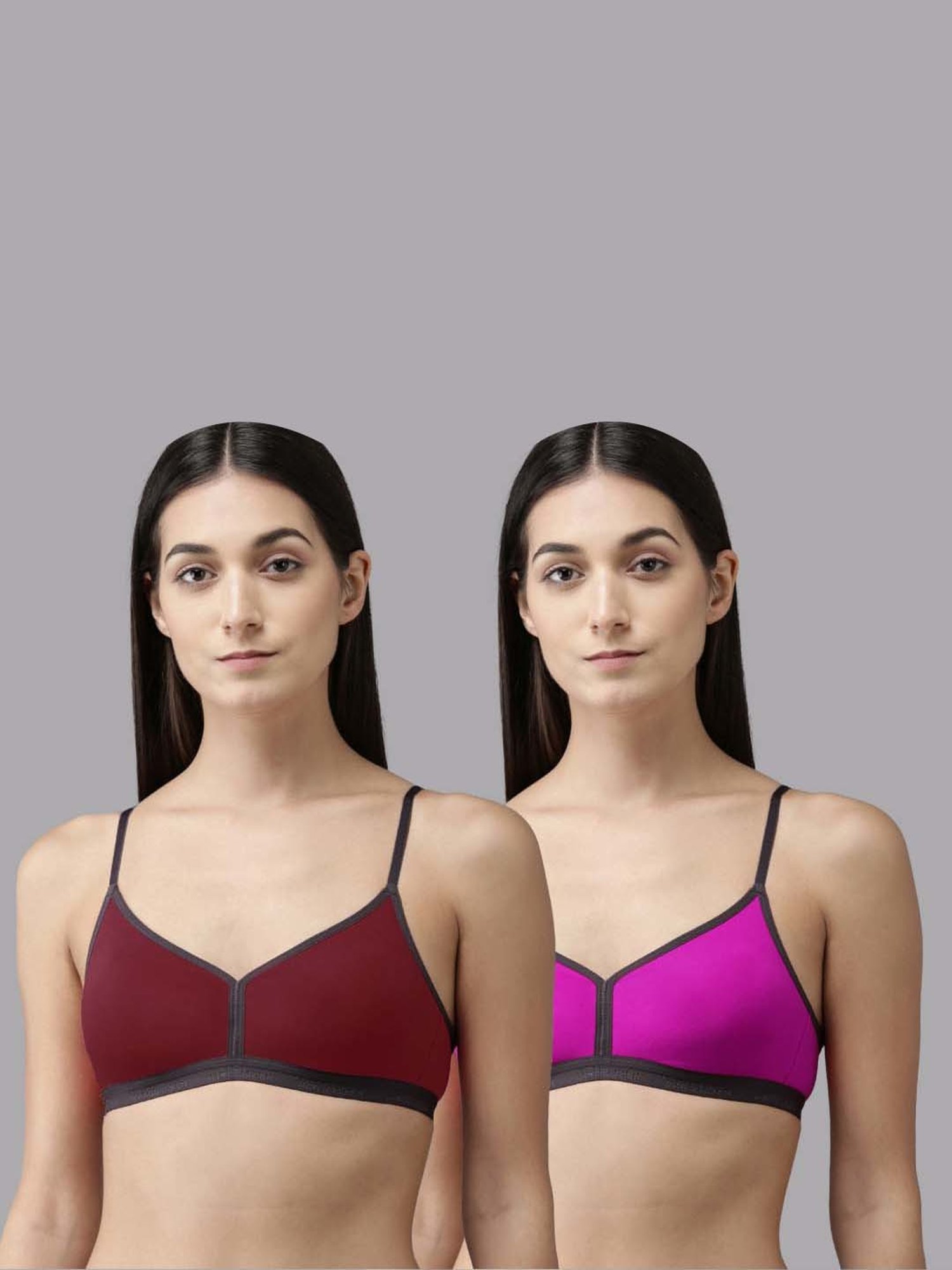 AROUSY Maroon & Purple Cotton T-Shirt Bra - Pack Of 2