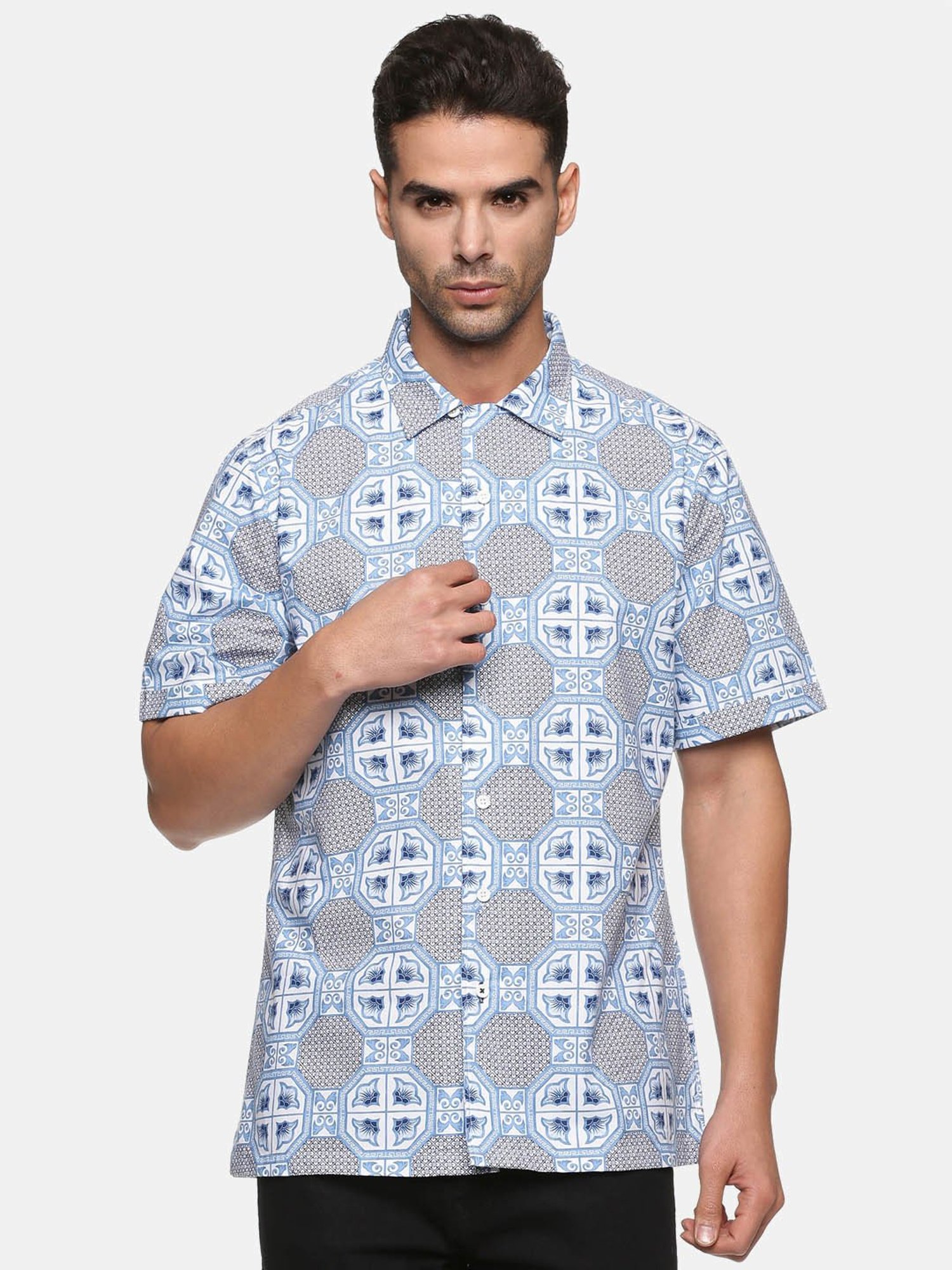 Don Vino Blue Regular Fit Printed Shirt