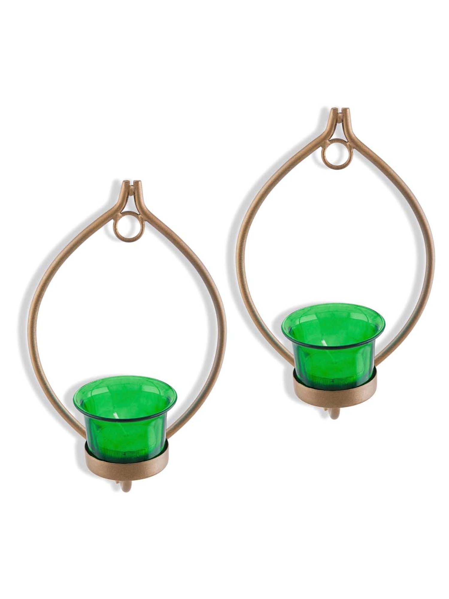 Homesake 'Christmas' Green & Golden Metal Wall Candle Holder With Tea Light Candle - Set of 2