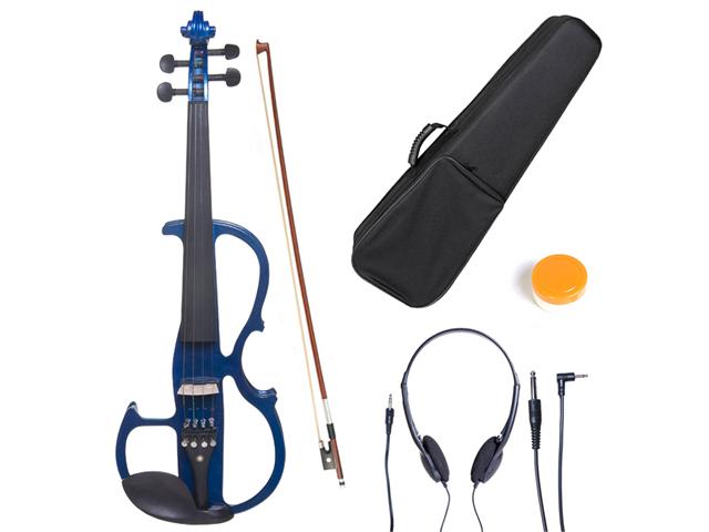 Cecilio 4/4CEVN-2BL 4/4 Full Size Electric Silent Solidwood Violin w/ Ebony Fittings in Style 2 - Metallic Blue