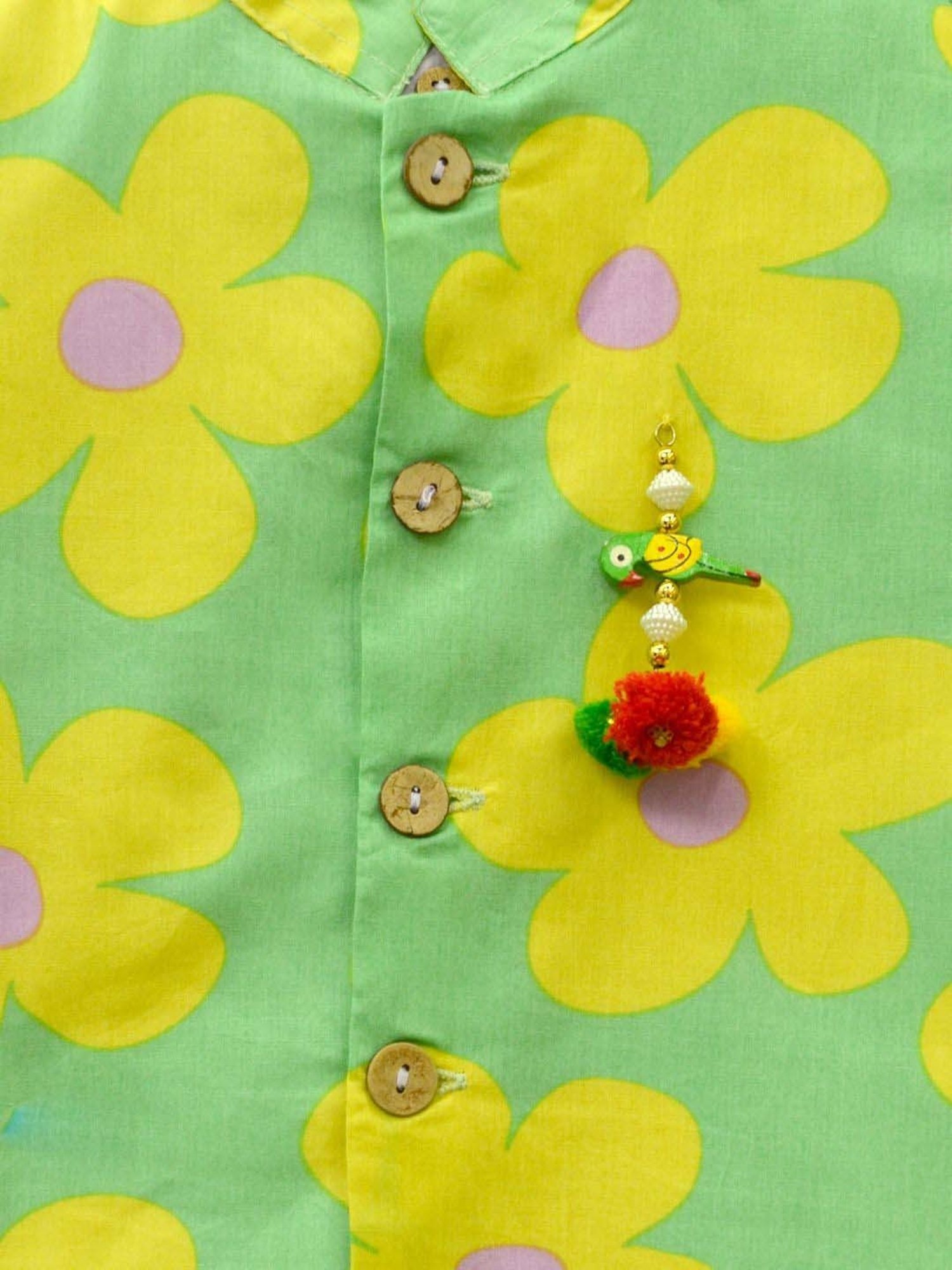 A.T.U.N. Boys Lavender & Green Cotton Printed Full Sleeves Kurta Set