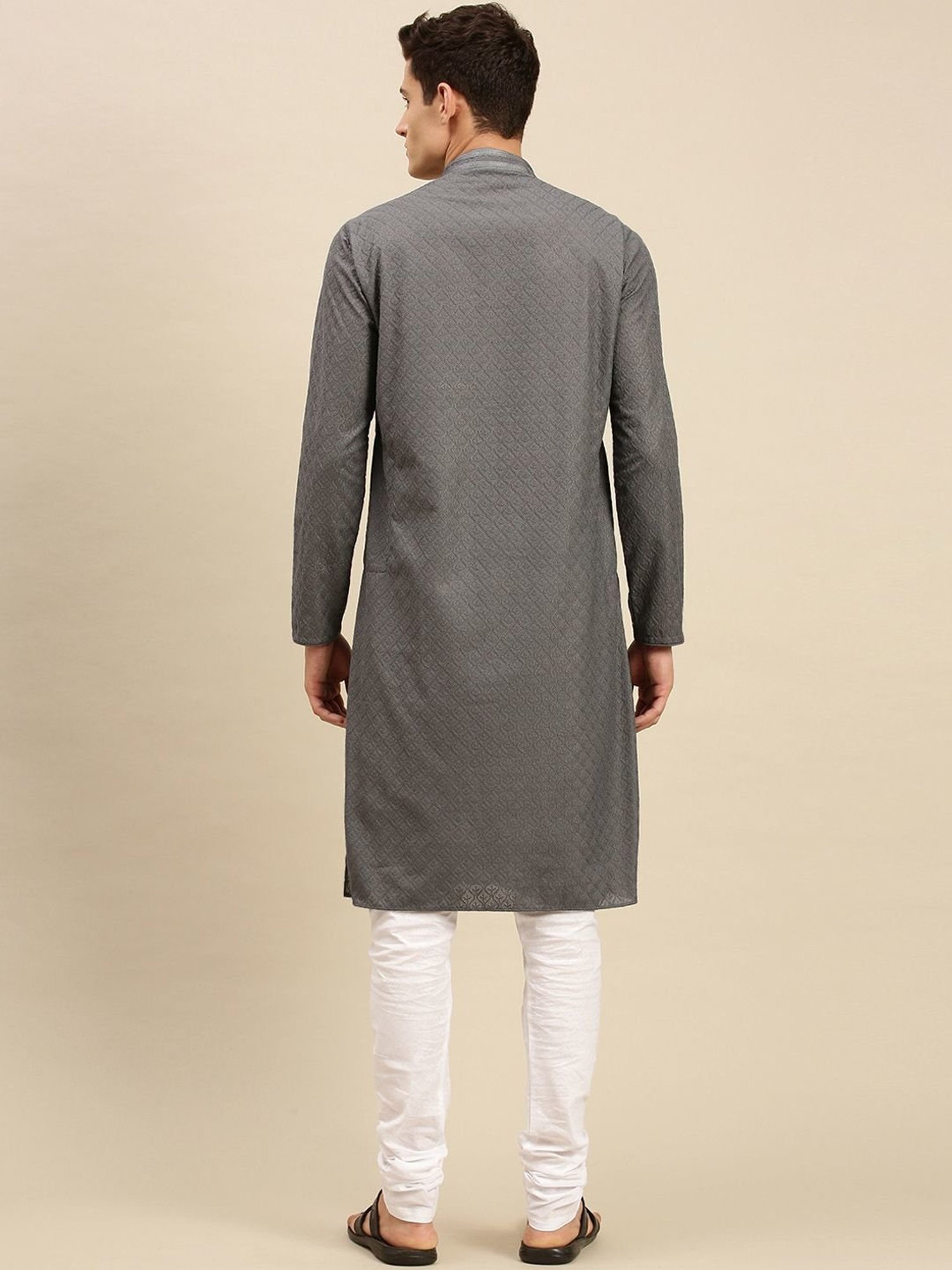 Sanwara Grey Cotton Regular Fit Embroidered Kurta Sets