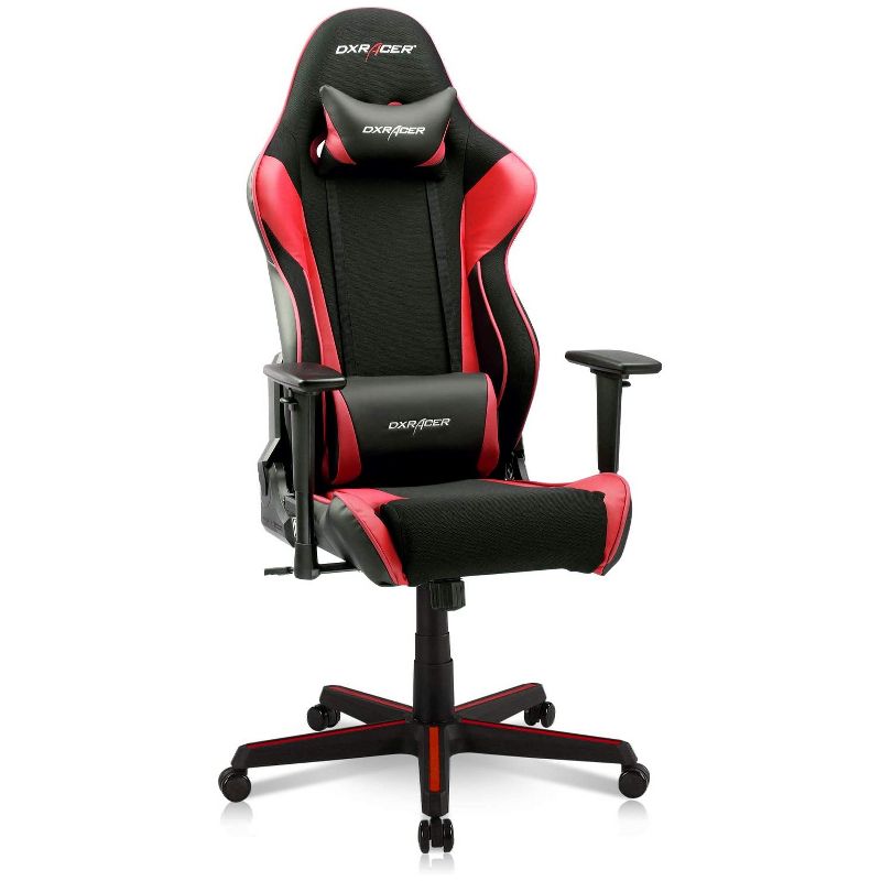 DXRacer OH/RAA106/NR Racing Series Adjustable Ergonomic Gaming Home Office Desk Chair, Swivel Base, Wheels, and Headrest, Red and Black