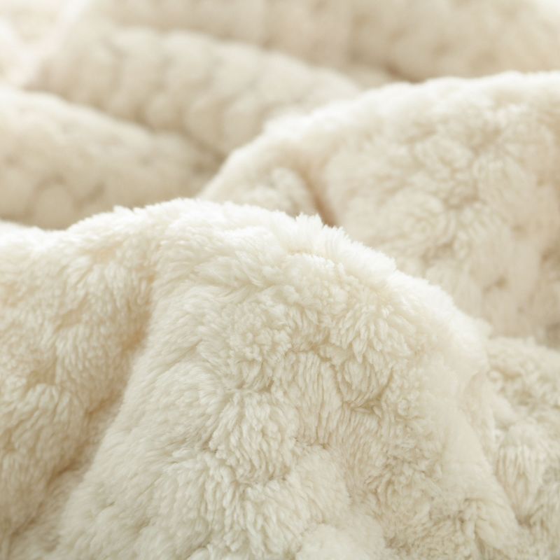 1 Pc Queen Faux Fur Lambswool Reversible Plaid Pattern Bed Blankets Purple  - PiccoCasa