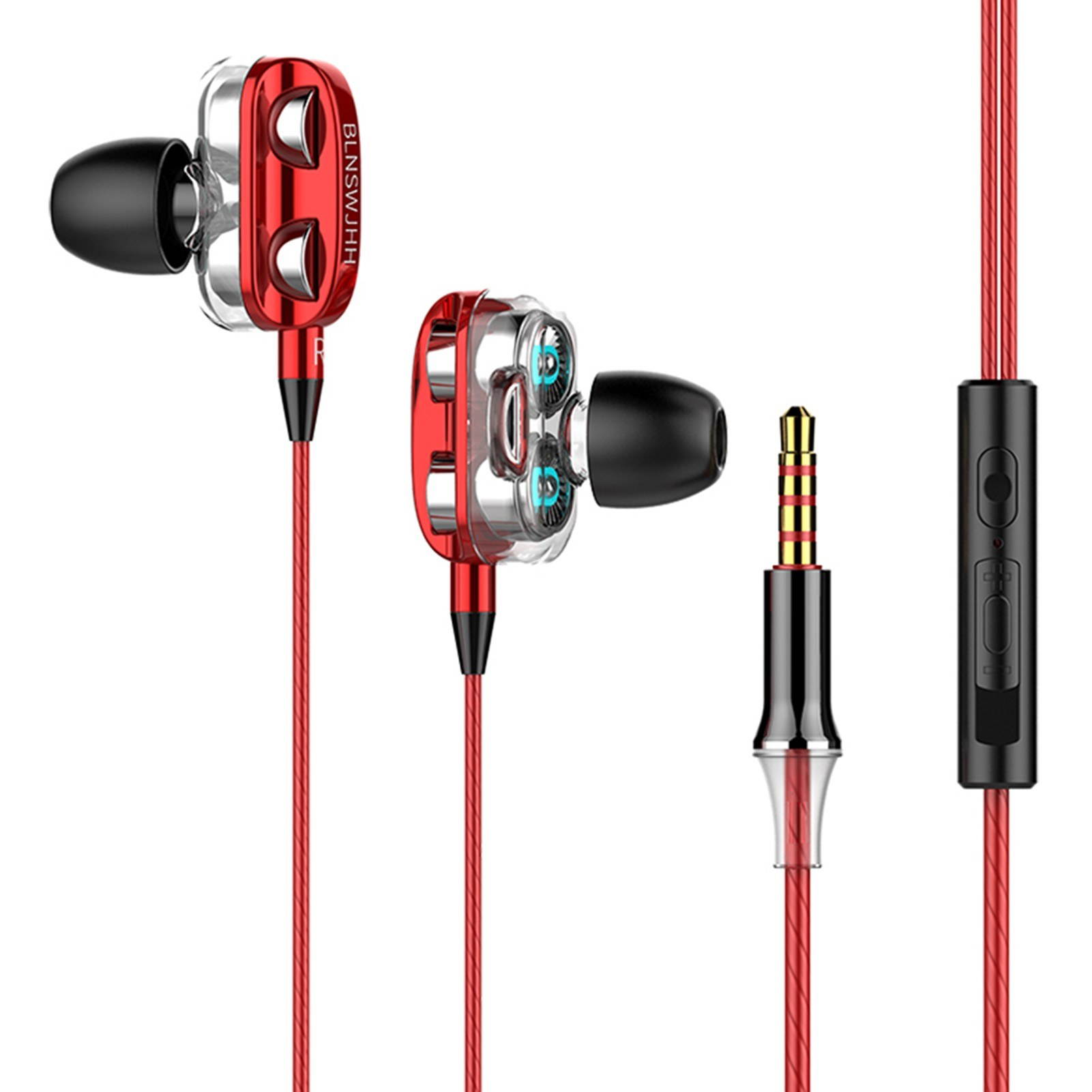 A4 Wired Earphone Dual Driver 3.5mm Port Bass Stereo In-Ear Sports Waterproof Earphone (Four-loudspeaker version)