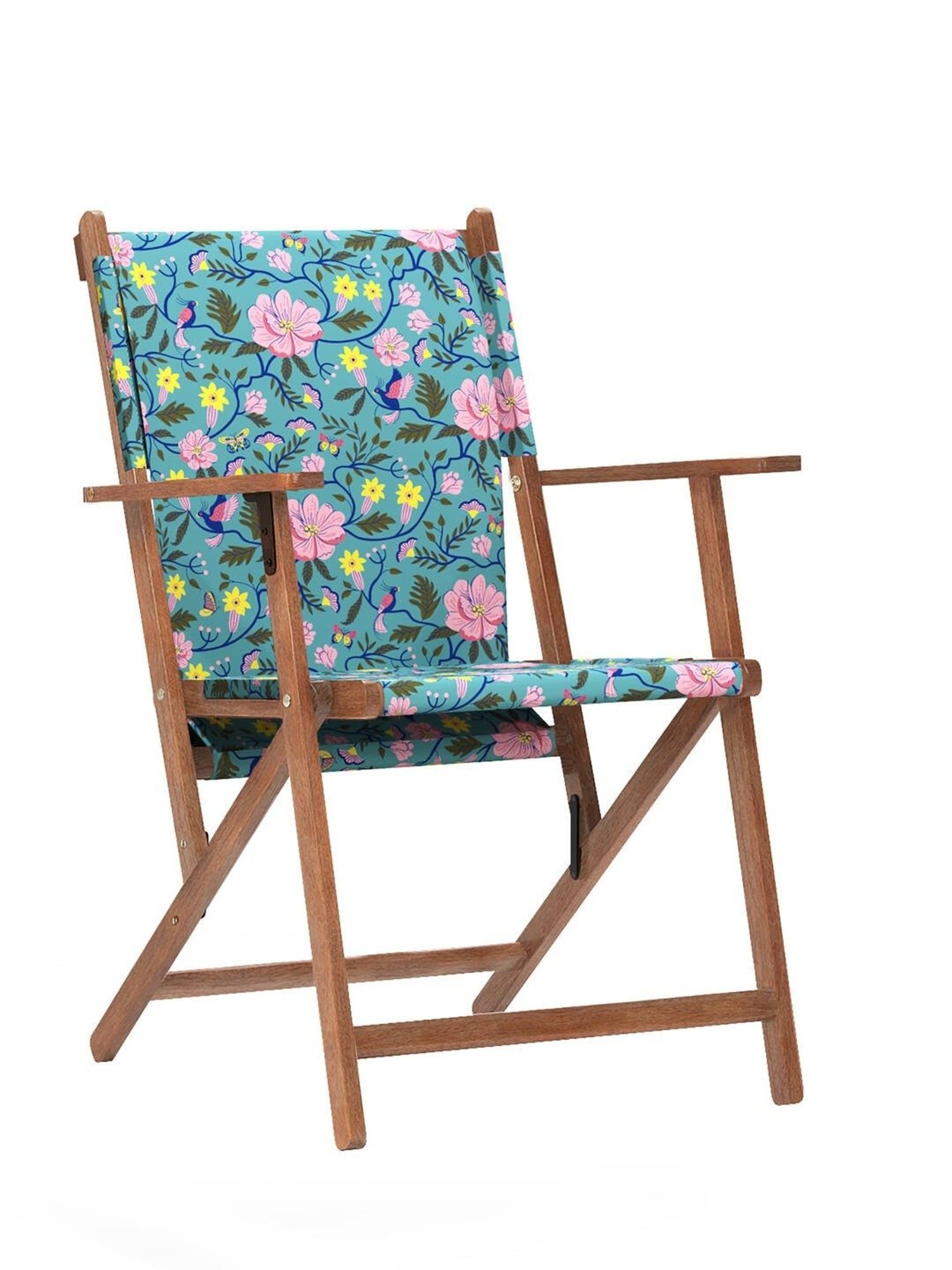 Chumbak Bistro Spring Bloom Floral Black Wood Folding Chair