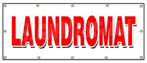 LAUNDROMAT BANNER SIGN wash fold coin laundry dry cleaning 24 hour open