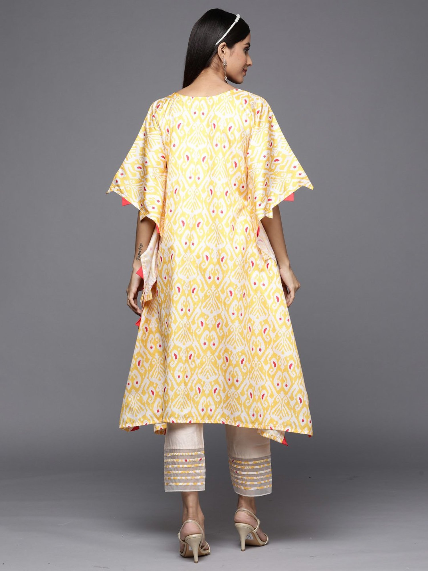 Indo Era Yellow Printed Kurta Pant Set