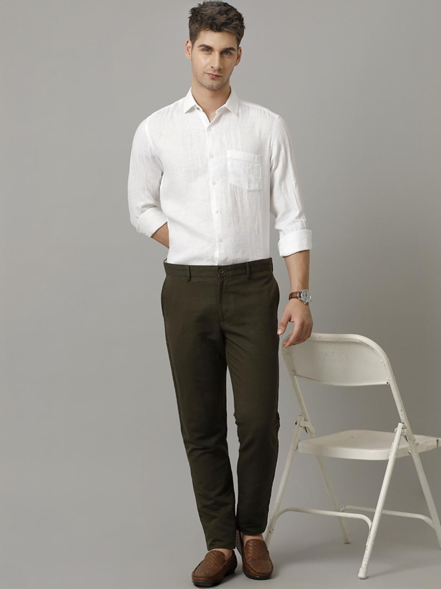 Linen Club White Linen Contemporary Fit Shirt