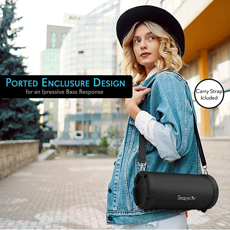 Outdoor Portable Wireless Bluetooth Boombox and Radio Stereo System with Rechargeable Battery 2 Speaker Drivers 4 Subwoofer 35mm Aux MP3 USB Micro SD Slot FM Radio SLBSP11