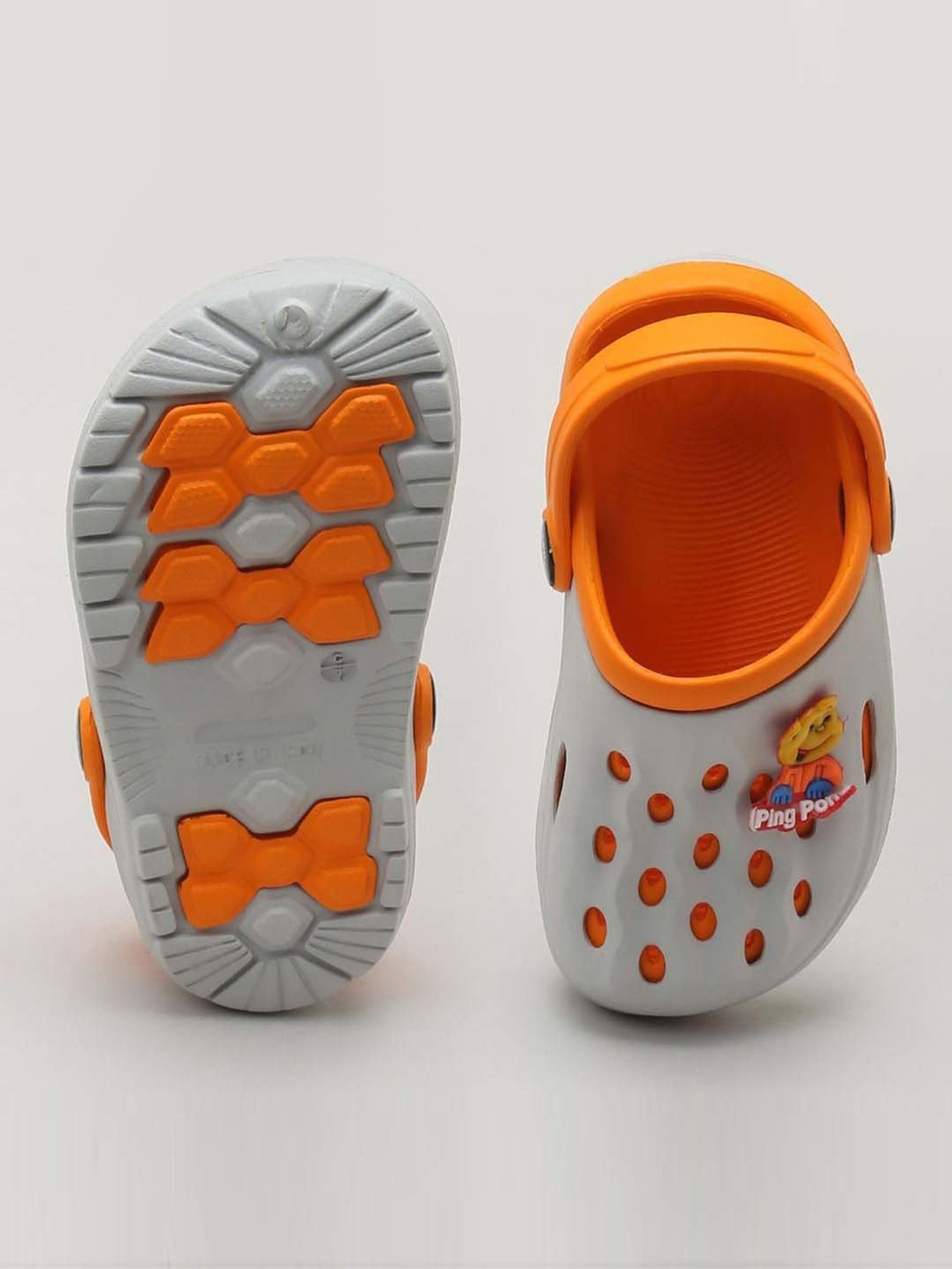 Priaansha Kids Grey & Orange Back Strap Clogs