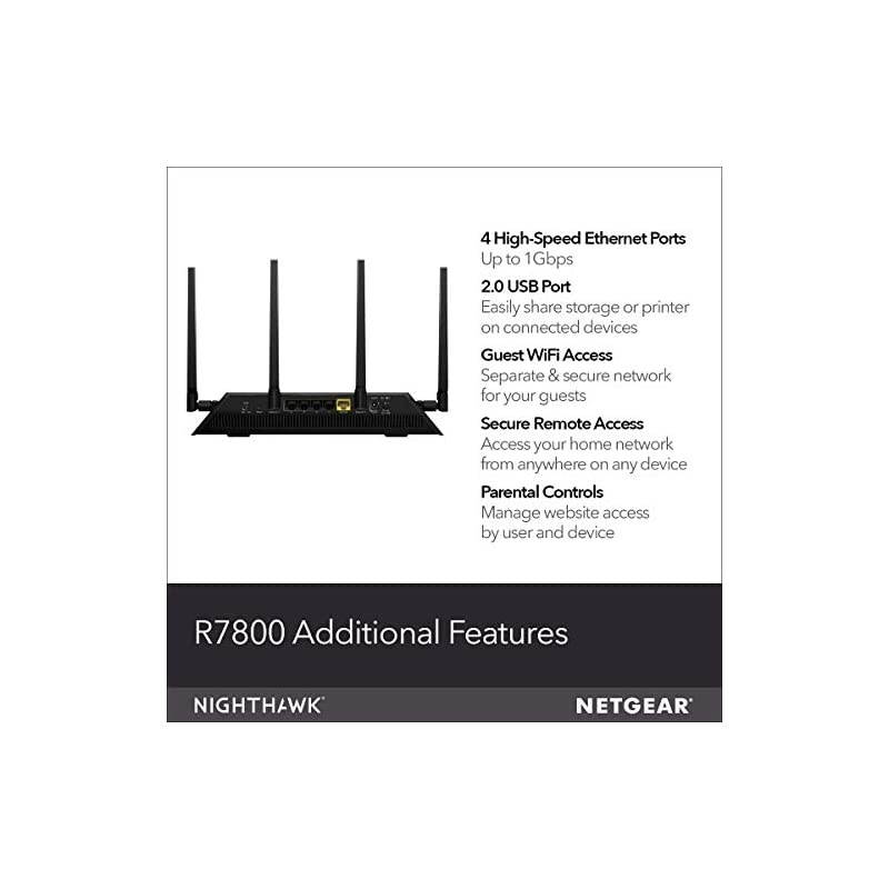 Nighthawk X4S Smart WiFi Router (R7800) - AC2600 Wireless Speed (up to 2600 Mbps) | Up to 2500 sq ft Coverage & 45 Devices | 4 x 1G Ethernet, 2 x 3.0 USB, and 1 x eSATA ports