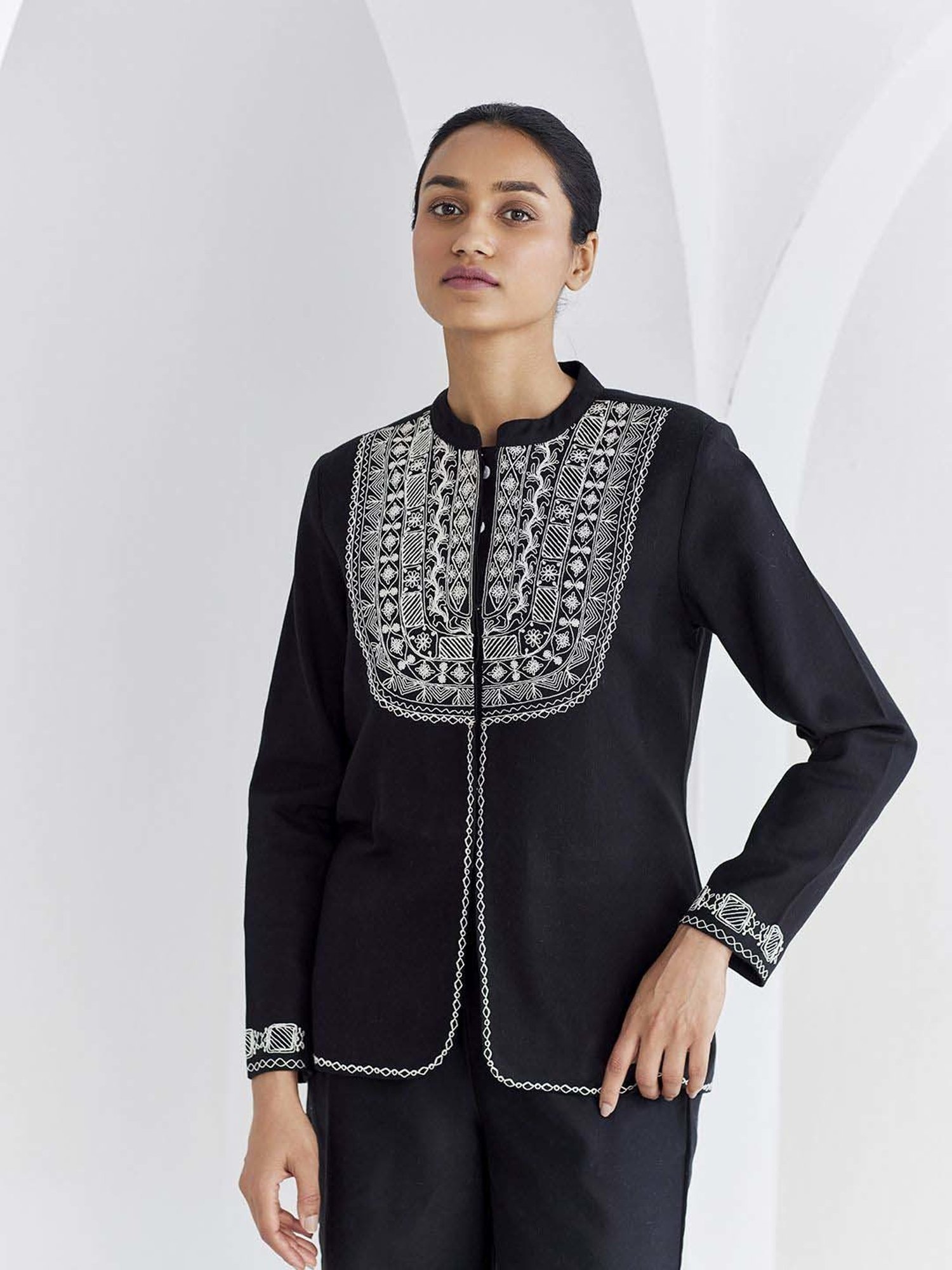 Ancestry Jet Black Embroidered Jacket
