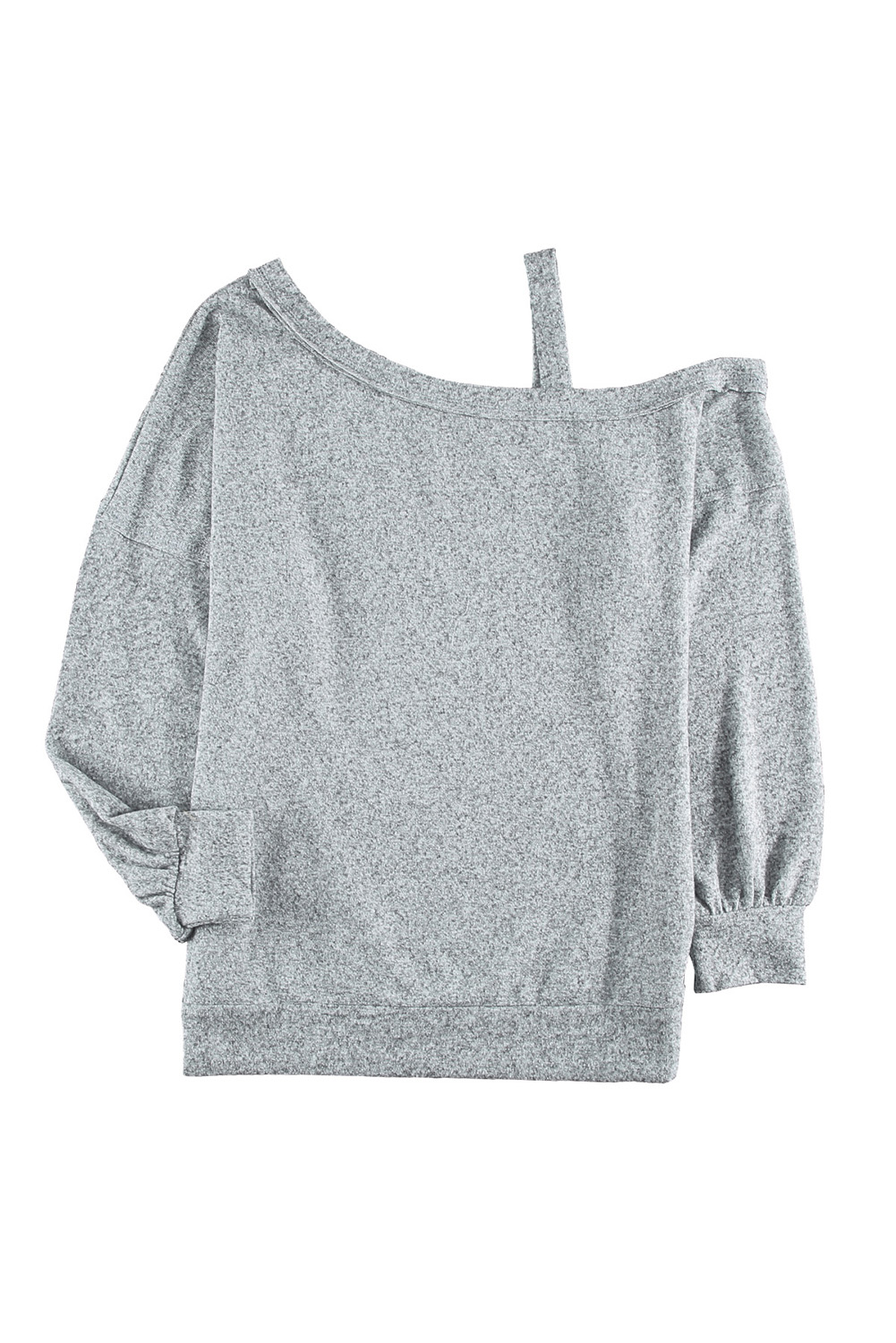 Blank Sweatshirt - Gray Loose Fit Long Sleeve One Shoulder Top Customized