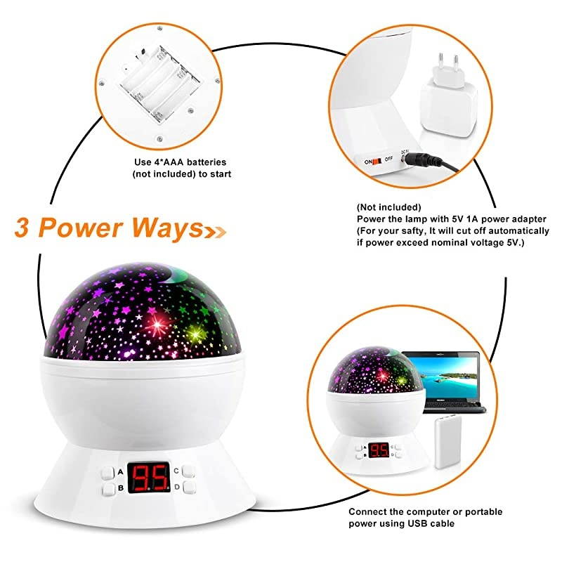 Star Projector Night Lights for Kids with Timer Gifts for 114 Year Old Girl and Boy Room Lights for Kids Glow in The Dark Stars and Moon can Make Child Sleep Peacefully and Best GiftWhite