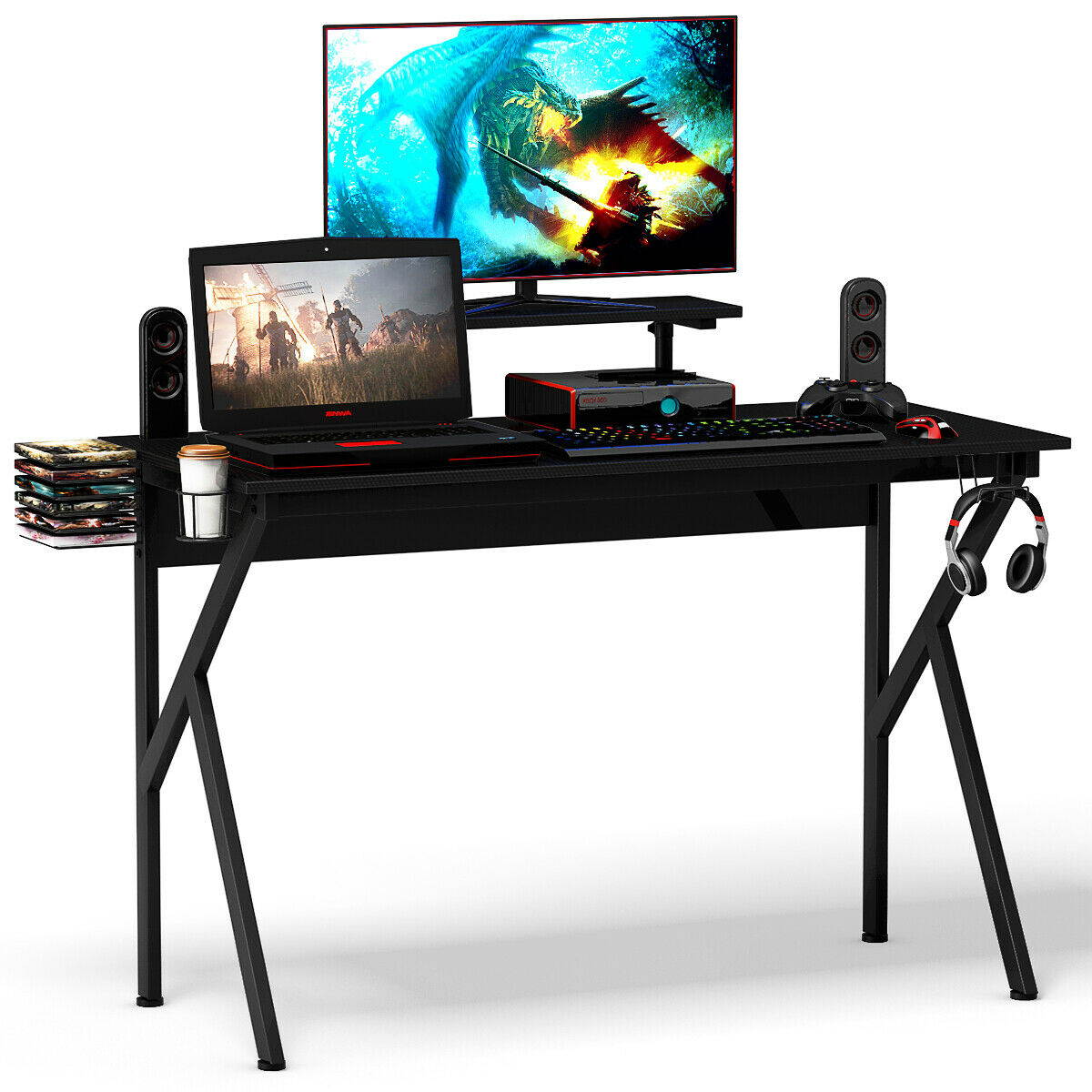 Gaming Desk Computer Desk PC Table Workstation with Cup Holder & Headphone Hook
