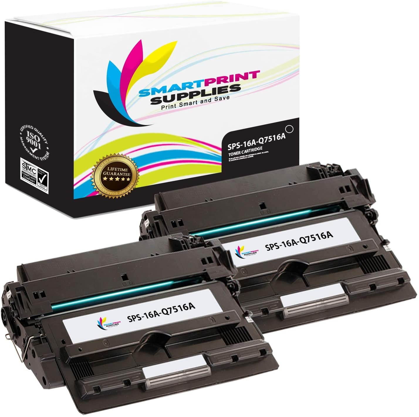 Smart Print Supplies Compatible 16A Q7516A Black Toner Cartridge Replacement for HP Laserjet 5200 Printers (12,000 Pages) - 2 Pack