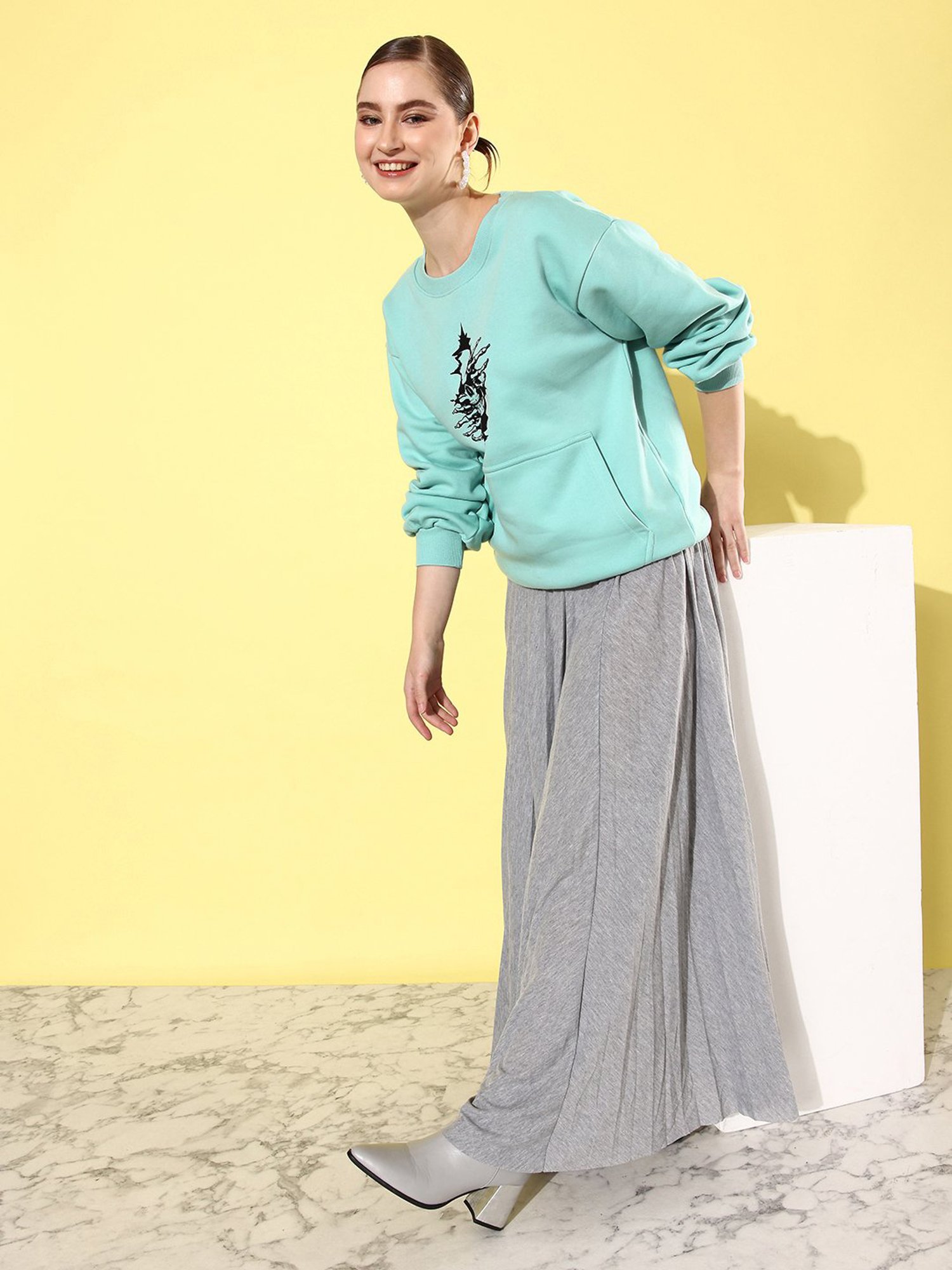 Difference of Opinion Turquoise Fleece Printed Oversized Sweatshirt