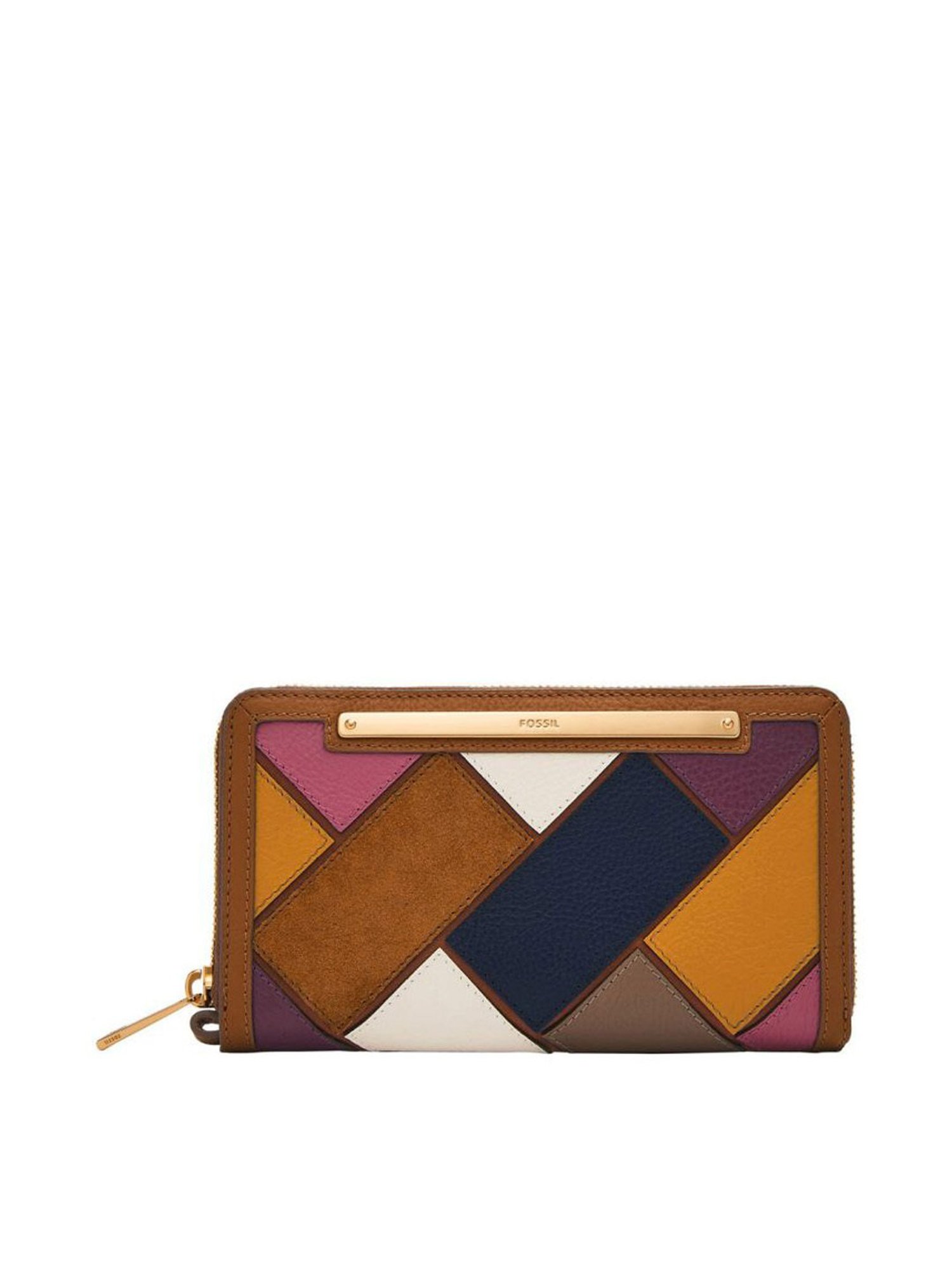 Fossil Liza Brown Leather Color Block Zip Around Wallet