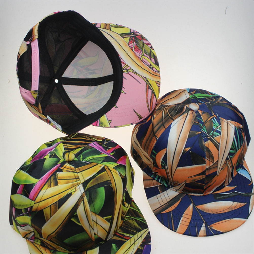 Printed Baseball Cap Hip-Hop Snapback Hat Fashion Baseball Hat Adjustable Sunhat Yellow (Black Base and Yellow Leaves Pattern)