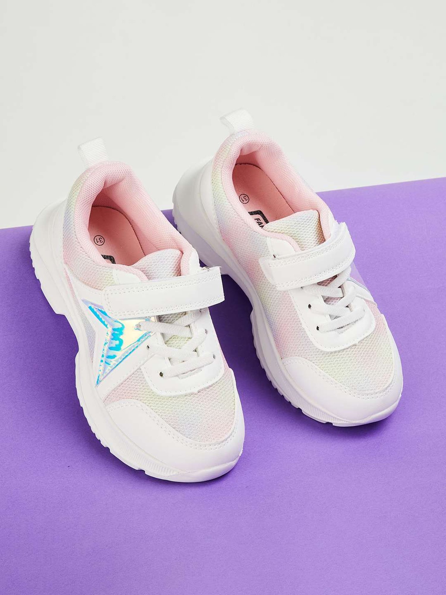 Fame Forever by Lifestyle Kids GLITTER White & Pink Velcro Shoes