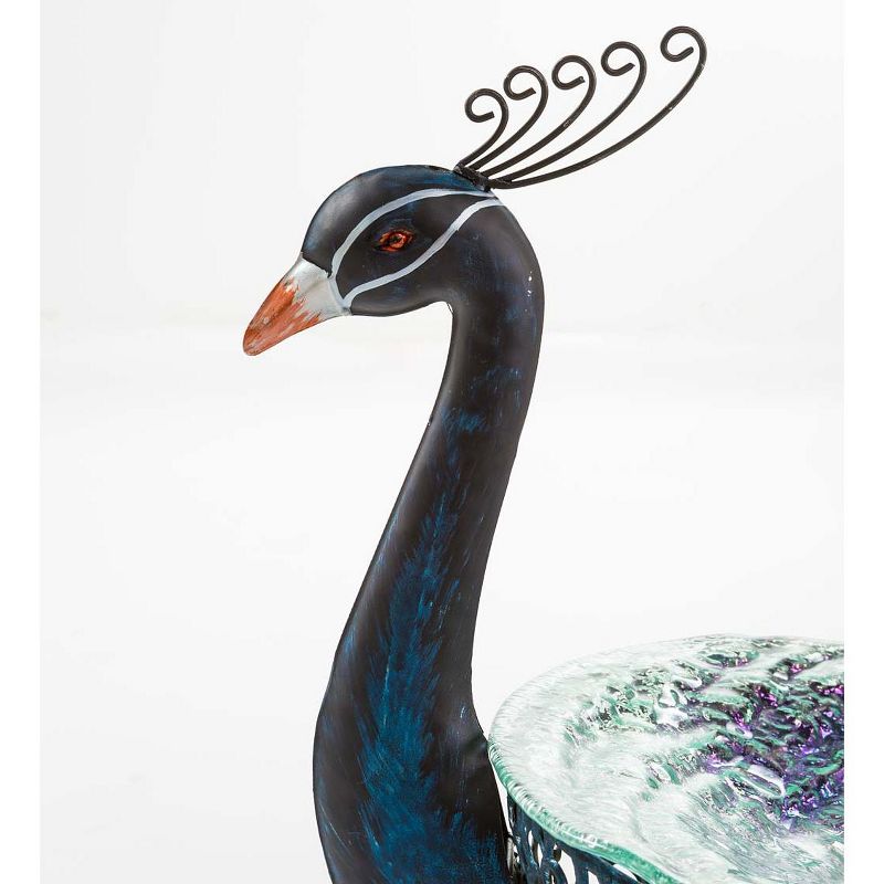 Wind & Weather Vibrant Metal Peacock Birdbath with Glass Bowl