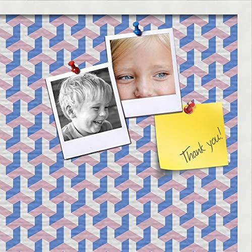 PinPix custom printed pin cork bulletin board made from canvas, Baus Blue Pink 30x20 Inches (Completed Size) and framed in Satin White Frame (PinPix-Group-65)