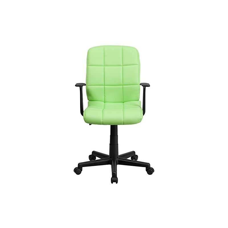 Mid-Back Green Quilted Vinyl Swivel Task Office Chair with Arms