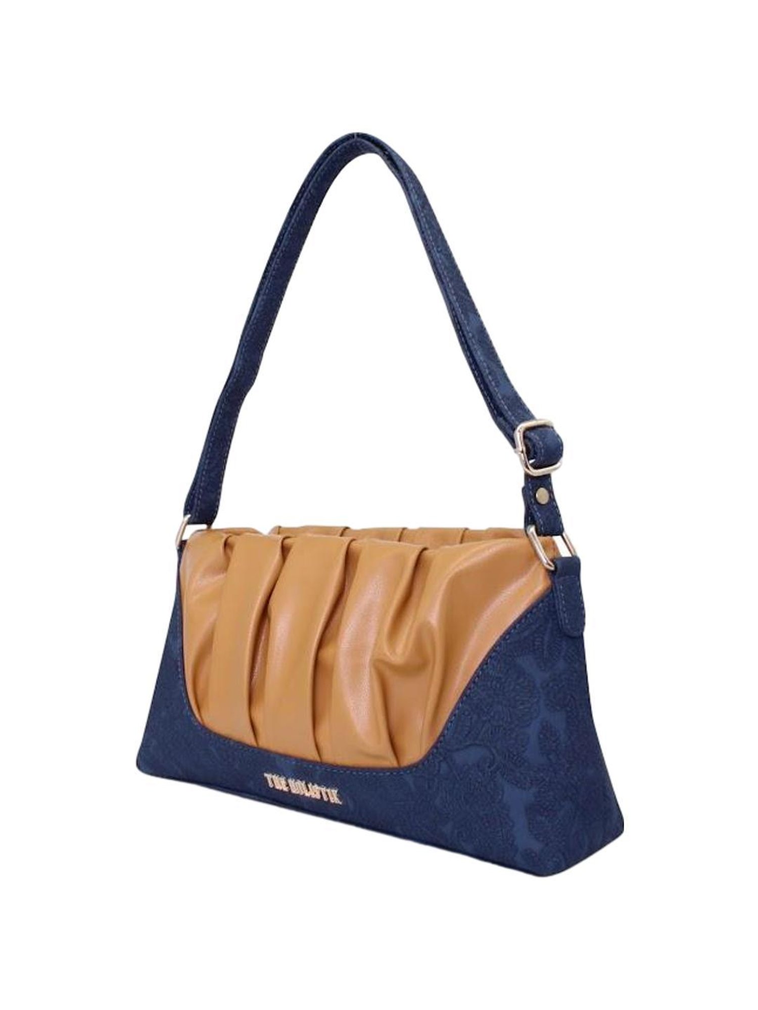 THE HOLISTIK Ishante Navy Blue & Tan Textured Medium Sling Handbag