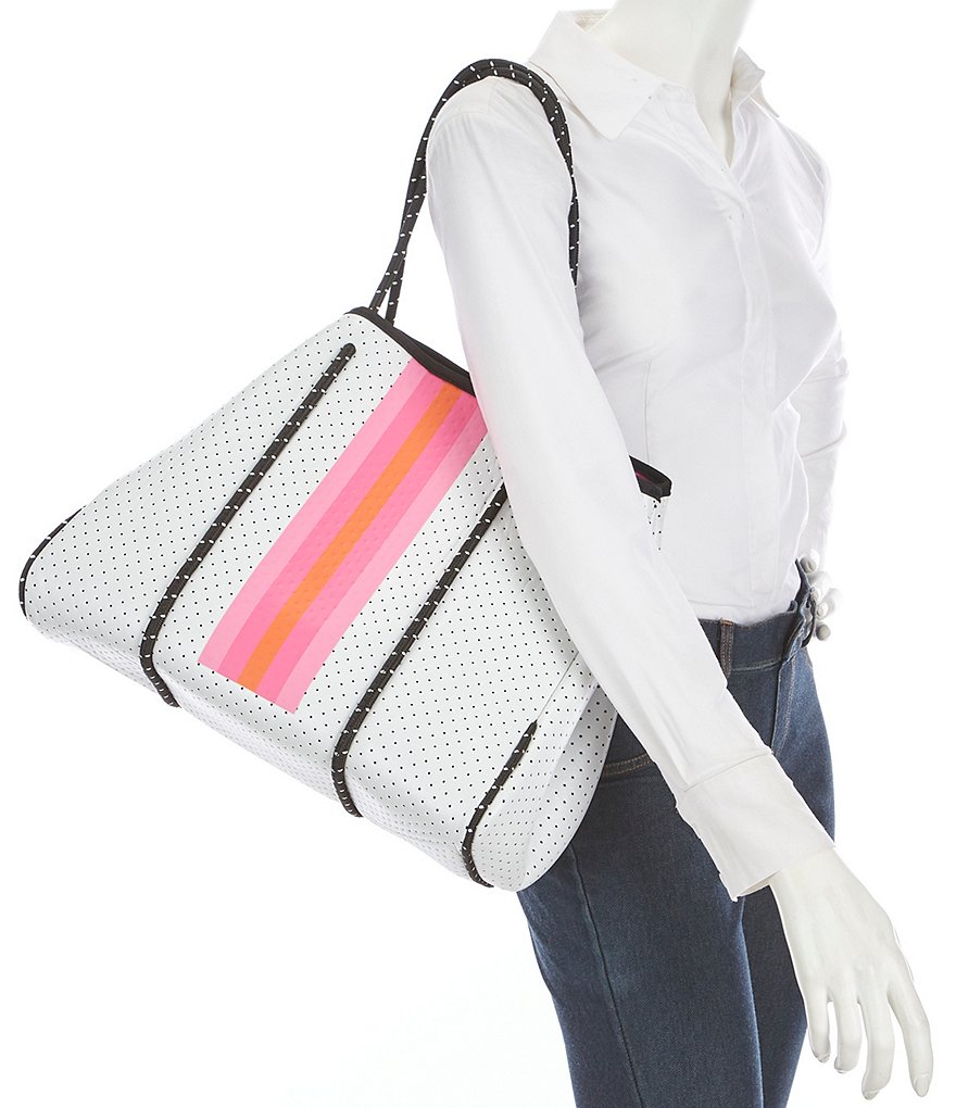 Parker & Hyde White and Pink Stripe Neoprene Tote Bag