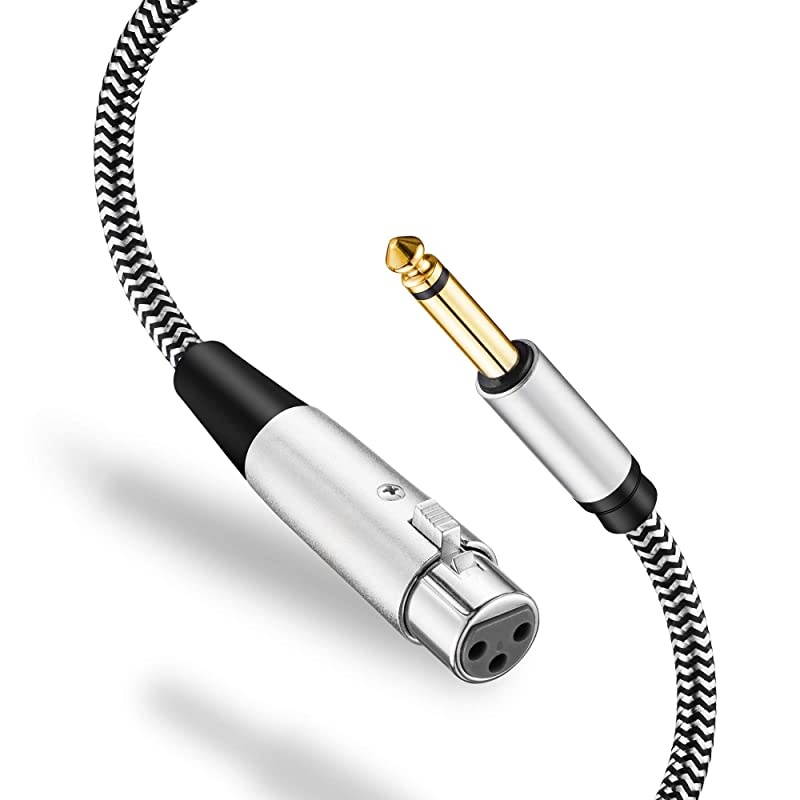 XLR to 1/4 Microphone Cable 20Feet,  1/4 to XLR Nylon Braided 1/6 to XLR Female Cable, TS to XLR Cord for Microphone and Audio Equipment