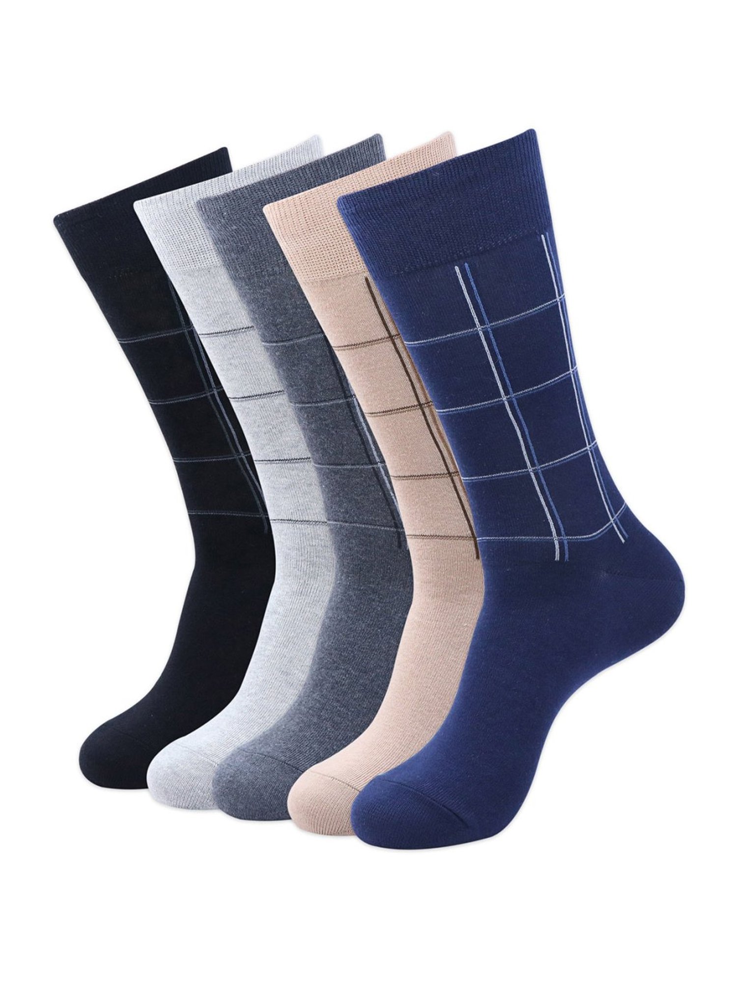 BALENZIA Cotton Checkered Calf Length Socks (Pack Of 5)