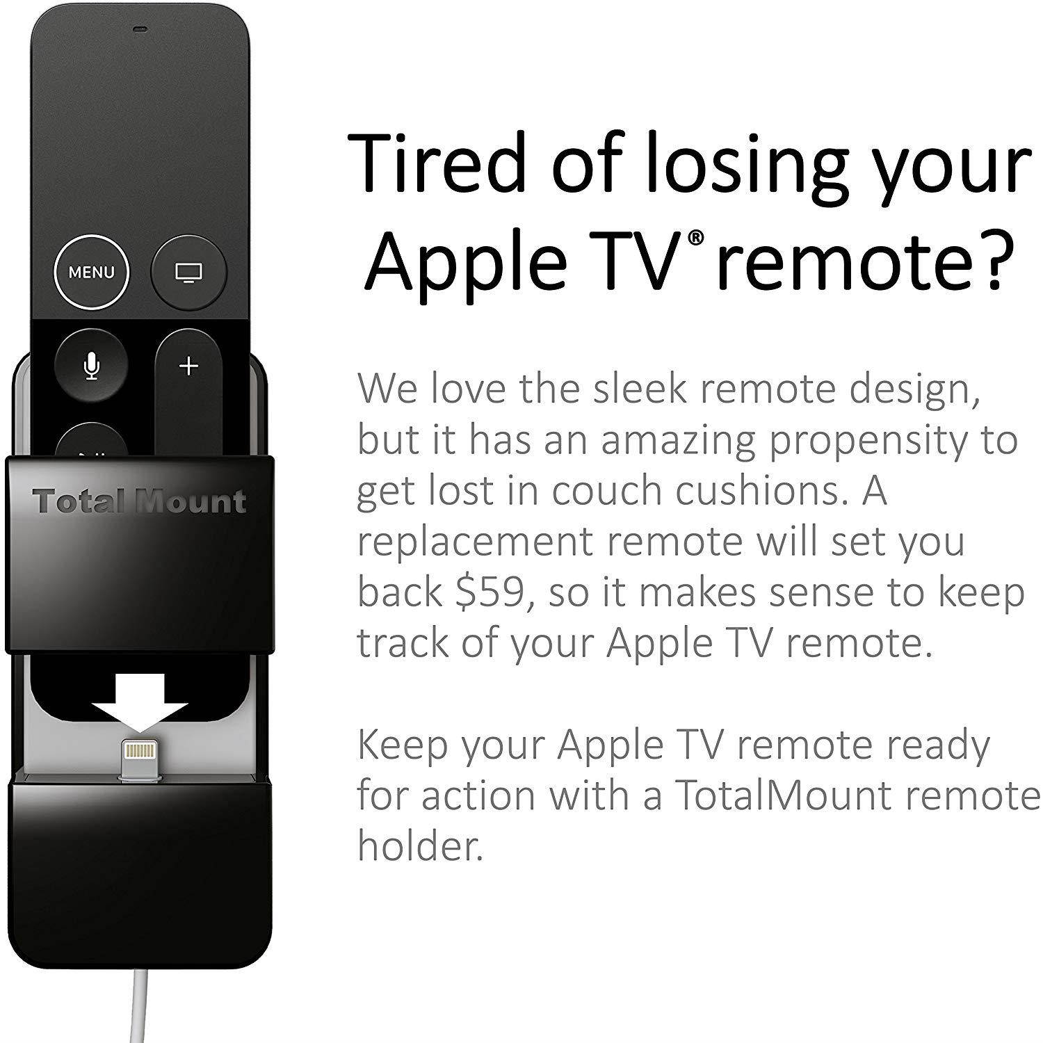 TotalMount Apple TV Remote Holder (Safeguards and Charges Apple TV Remote Controls)