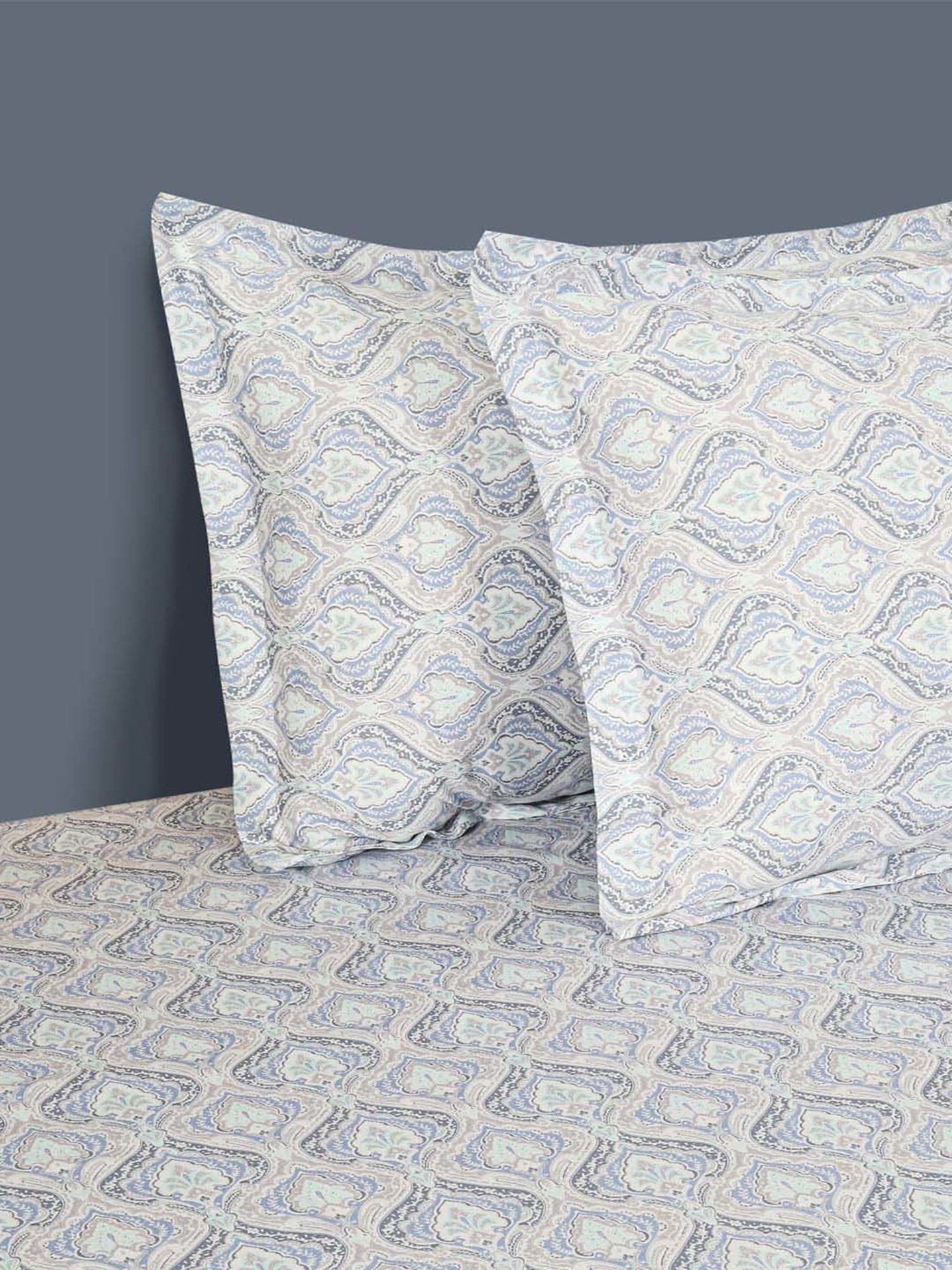 Swayam Grey Cotton 300 TC Double Size Bedsheet With Pillow Covers