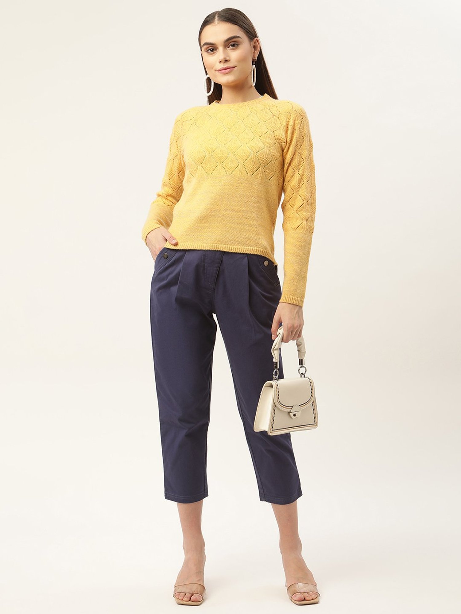 Rooted Yellow Self Design Sweater