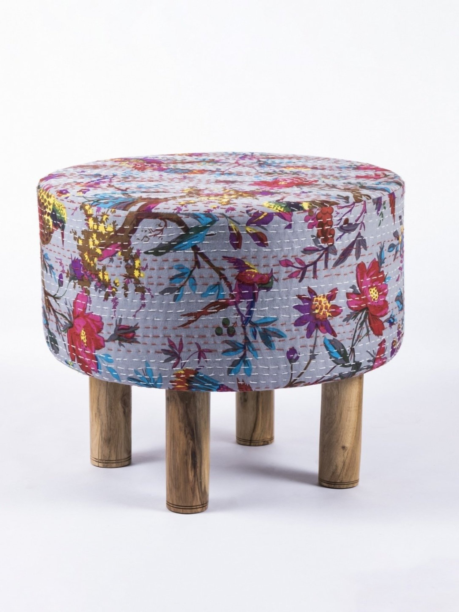 Chumbak French Sahara Solid Mustard Yellow Wood Ottoman