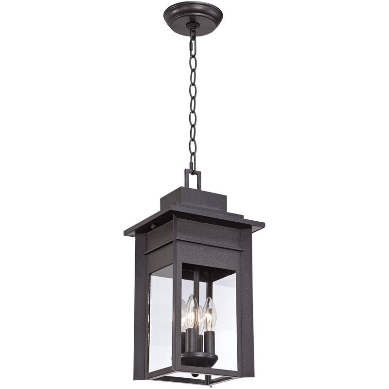 Franklin Iron Works Outdoor Ceiling Light Hanging Lantern Black Specked Gray 17 1/2" Clear Glass for Exterior House Porch Patio
