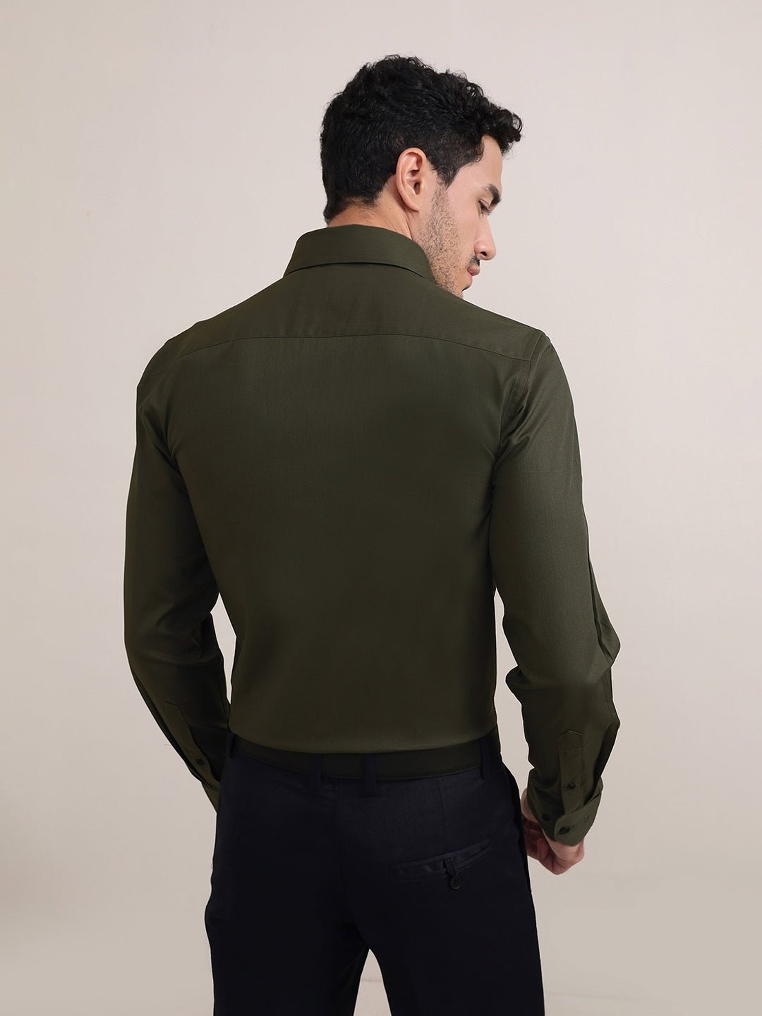 Louis Stitch Green Cotton Regular Fit Texture Shirt