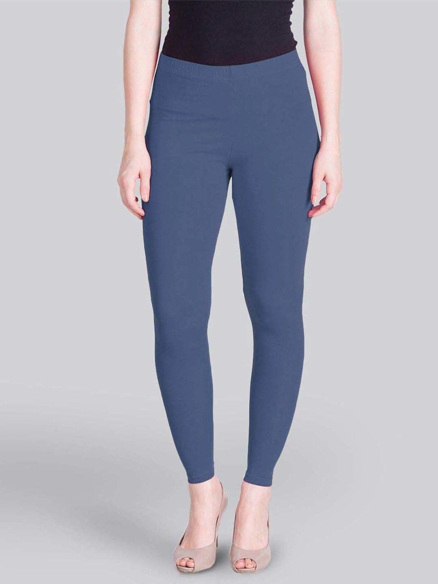 Lyra Blue Cotton Ankle Length Leggings