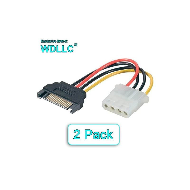 15Pin SATA Male to Molex LP4 Female Power IDE Cable 6Inch 2 Pack WDLLC