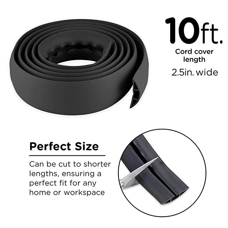 Black 10 Ft Floor Cord Cover Rubber Low Profile Cable Protector 49628