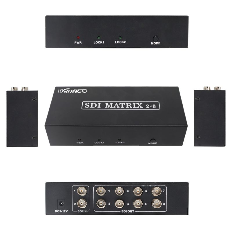 SDI Matrix Splitter 3G/HD/SD/SDI 2x8 Splitter with BNC Female Support 1080P Distribution Extender for Projector Monitor Camera