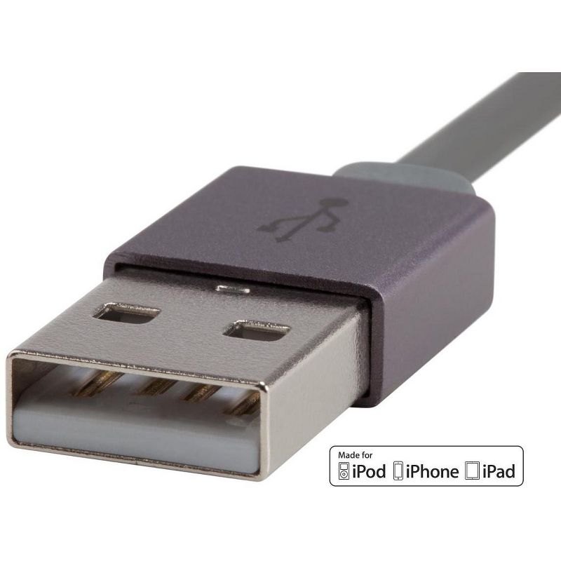 Monoprice Apple MFi Certified Flat Lightning to USB Charge & Sync Cable - 4 Feet - Gray | Compatible With iPhone X, 8, 8 Plus, 7, 7 Plus, 6, 6 Plus,