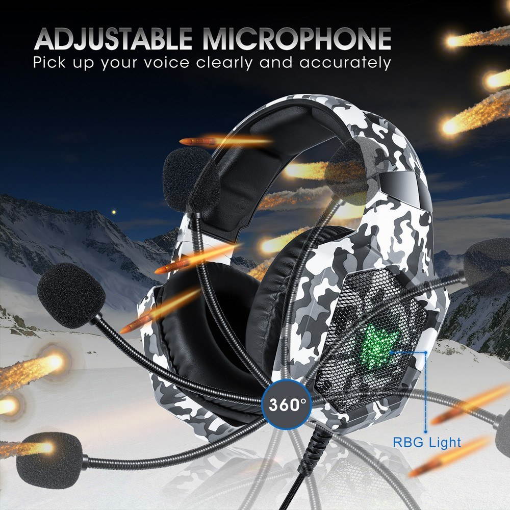 ONIKUMA K8 3.5mm Gaming Headset Stereo Over-ear Headphones RGB LED Lights Noise-canceling Microphone Volume Control for PS4 New Xbox One PC Computer Laptop