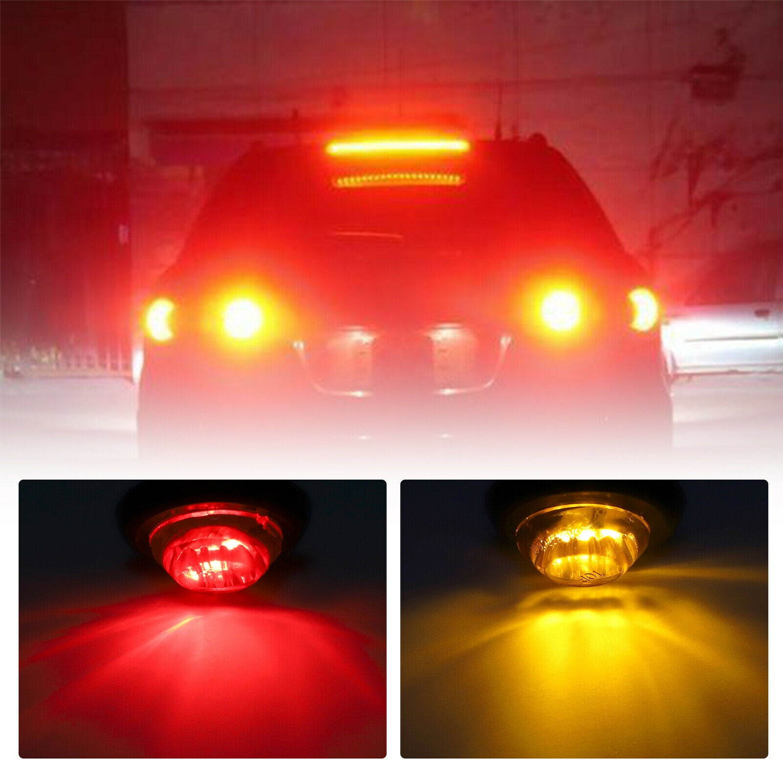 10X Red + Amber LED Bullet Side Marker Light Flush Mount Truck Trailer 12V 3/4"