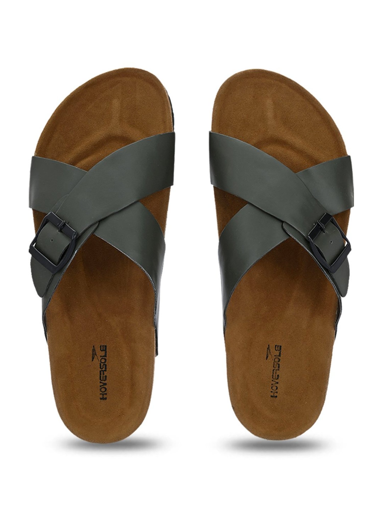 Hoversole Men's Olive Cork Cross Strap Sandals
