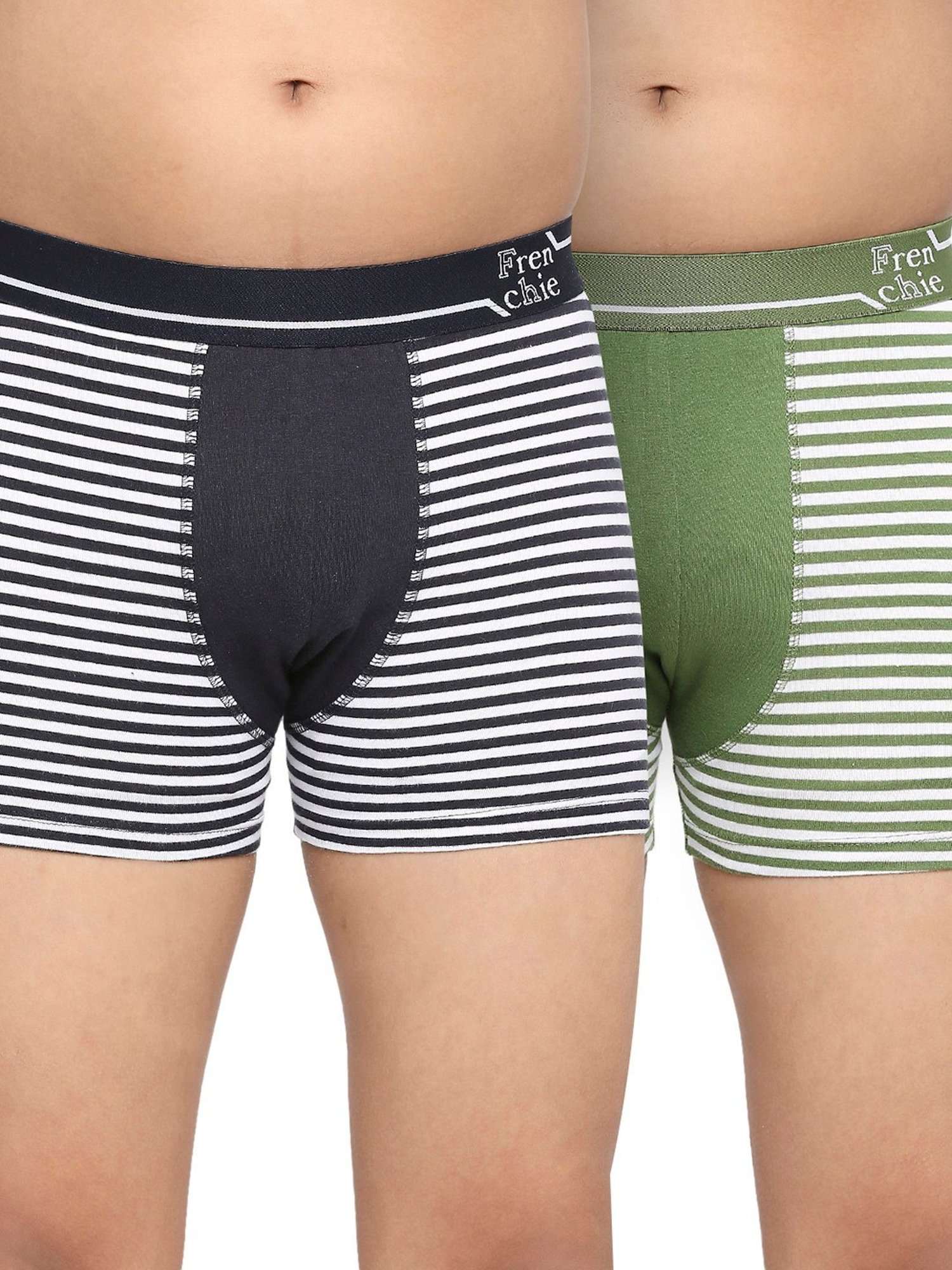 Frenchie Kids Navy & Green Striped Trunks (Pack Of 2)